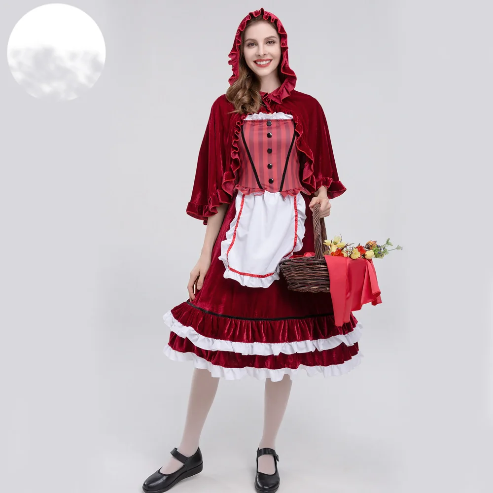 

Little Red Riding Hood Costume Fairy Tale Queen Fancy Party Halloween Fantasia Carnival Cosplay Costume