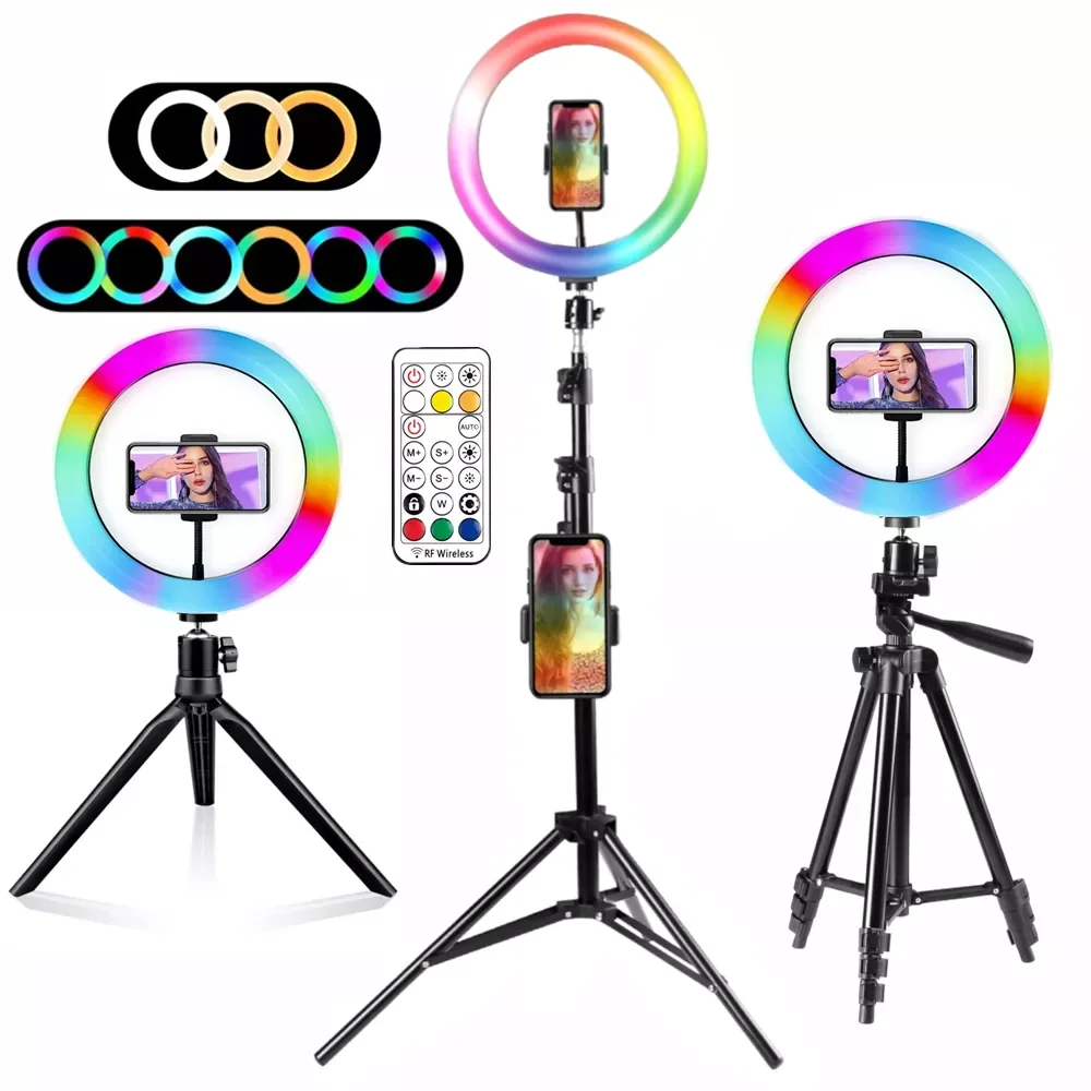 

Ring Light Rgb Lamp Ring Round With Tripod For Smartphone Mobile Led Video Light Ring To Make Youtube Photographic Lighting