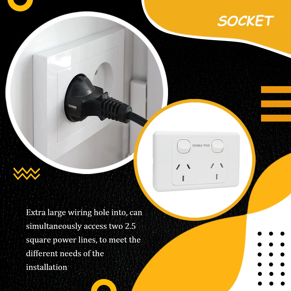 

Household Living Room Bedroom 2500W 10A 250V Wall Socket Refrigerator Dual Ports Outlet with Switch Australia Plug