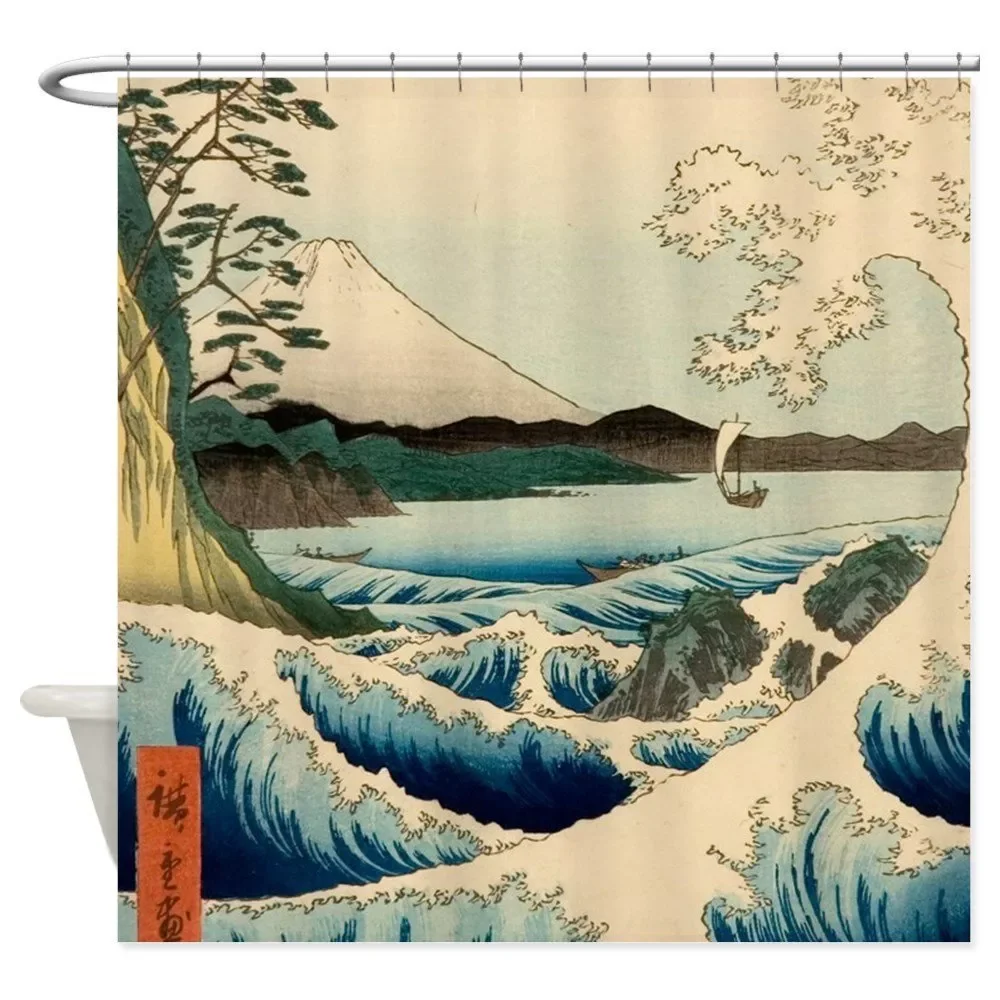 

2023 Japanese Ceramic Handicraft Waterproof Polyester Fabric Waterproof Polyester Fabric Bathroom Curtain 180 x 200cm with 12 ho