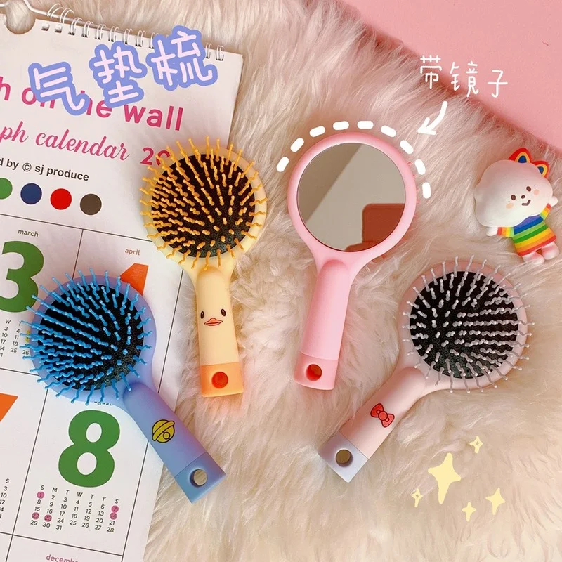 

Cute Anti-Static Comb Folding Airbag Comb Cartoon Bear Portable Plastic Air Cushion Head Massage Comb With Makeup Mirror