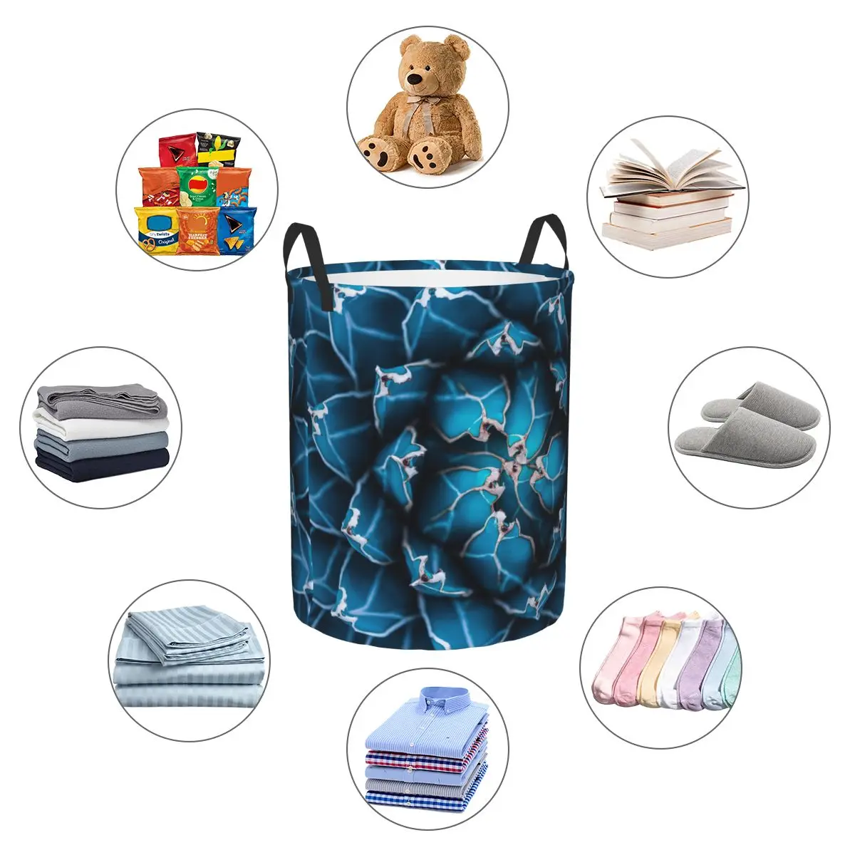 Laundry Basket Blue Toned Agave Cactus Cloth Folding Dirty Clothes Toys Storage Bucket Household Storage Basket images - 6