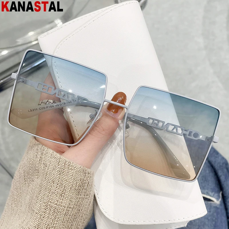 

New Women's Polarized Sunglasses Metal Gradient Sun Glasses Square Eyeglasses Frames Travel Sports Beach Men Visor Eyewear ins