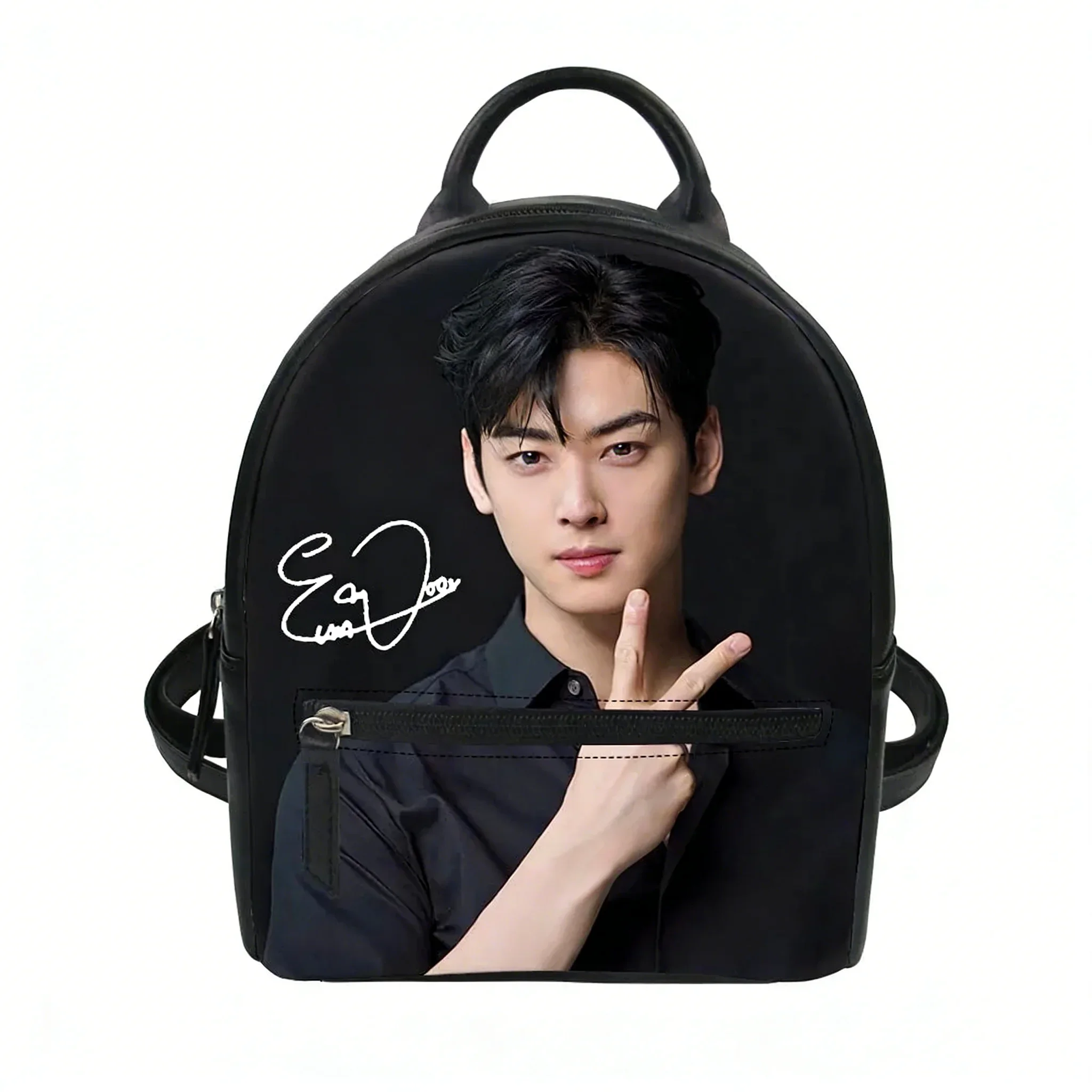 Фото Кастомный рюкзак KPOP Cha EunWoo для женщин, школьная сумка, двойная плечевая сумка, мини-рюкзак, кожаная дорожная сумка. №3