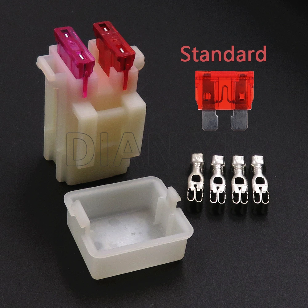 1 Set 2Way Middle Car Fuse Holder with Terminal Medium Auto Insurance Wire Socket White Standard Fuse Box