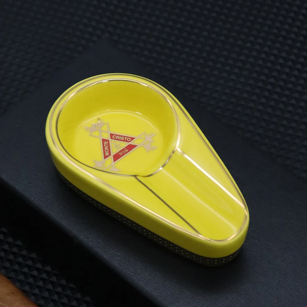 

New Cigar Ceramic Cigar Ashtray Gadgets Single Slot Cigar Holder Ash Yellow Tobacco Cigarette Ashtray CA-019 smoke tray