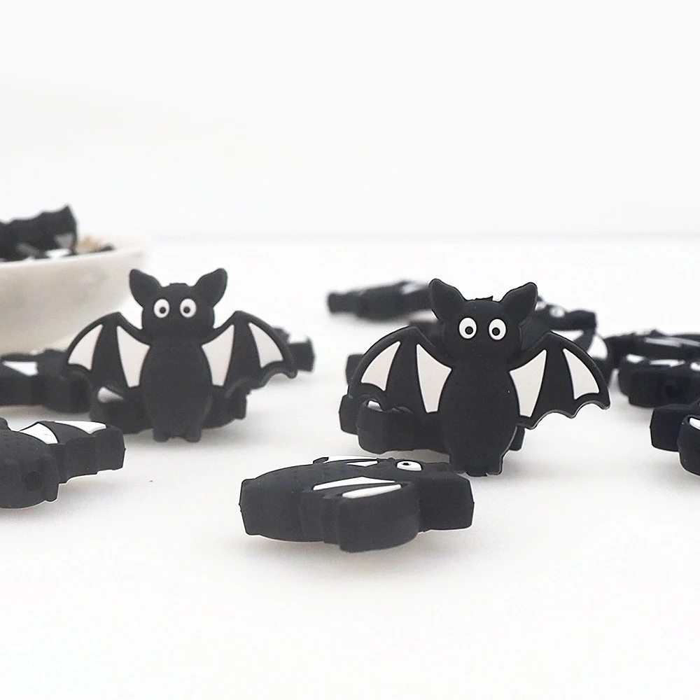 

Chenkai 50pcs Bat Skull Pumpkin Ghost Beads Halloween Silicone Beads Baby Chewable Dummy Necklace Pacifier Toy Gift Accessories