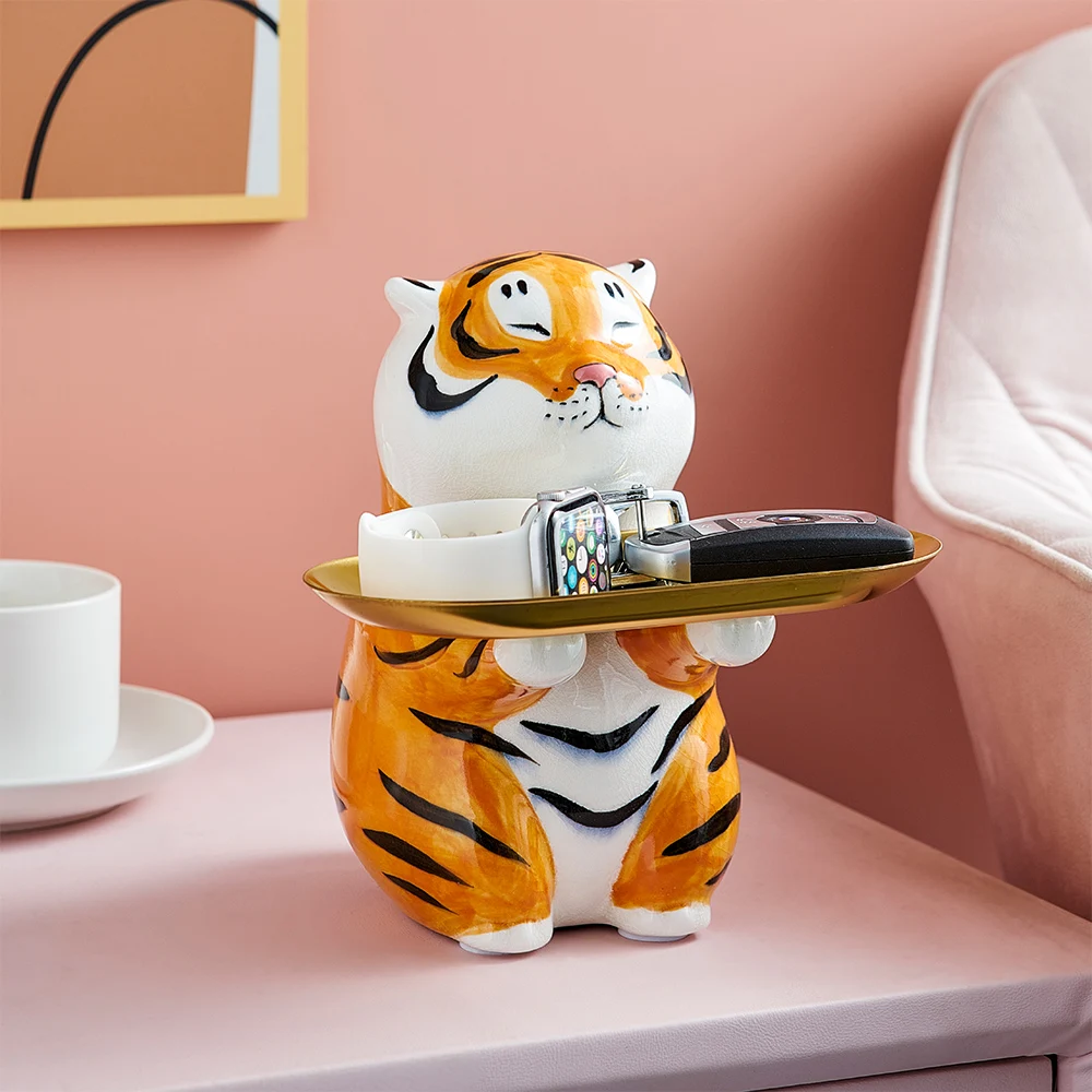 

Tiger Sculpture Storage Box Home Storage Animal Ceramic Statue Tray Living Room Decor Key Snack Organizer Modern Home Decor