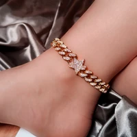 flatfoosie shiny star crystal cuban link chain anklets women bling iced out rhinestone foot chain bracelet beach sandals jewelry
