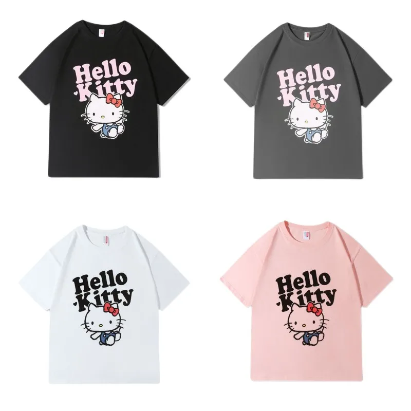 

Sanrios Hellokittys Large Size Cotton Short-sleeved Breathable Anime Cute Cartoon T-shirt Casual All-match Summer New Kawaii