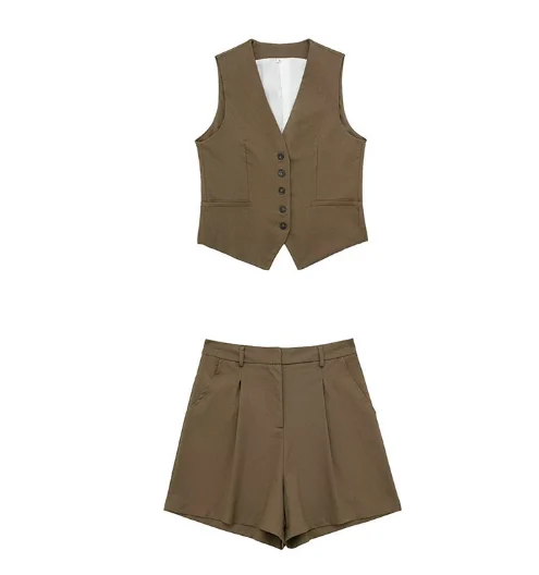 TRAFZA Летний женский повседневный жилет и шорты костюм однотонный без рукавов с