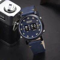 megir new design scroll wheel time quartz watch sports mens watches top brand luxury leather blue wristwatch relogio masculino
