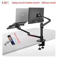 ol 3t aluminum 3 in 1 height adjustable desktop dual arm 17 32 inch monitor holder10 17 inch laptop stand 14 inch tablet mount