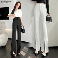 high waist casual solid color split flared pants womens 2022 spring and summer slim fit and slim nine point pants fashion