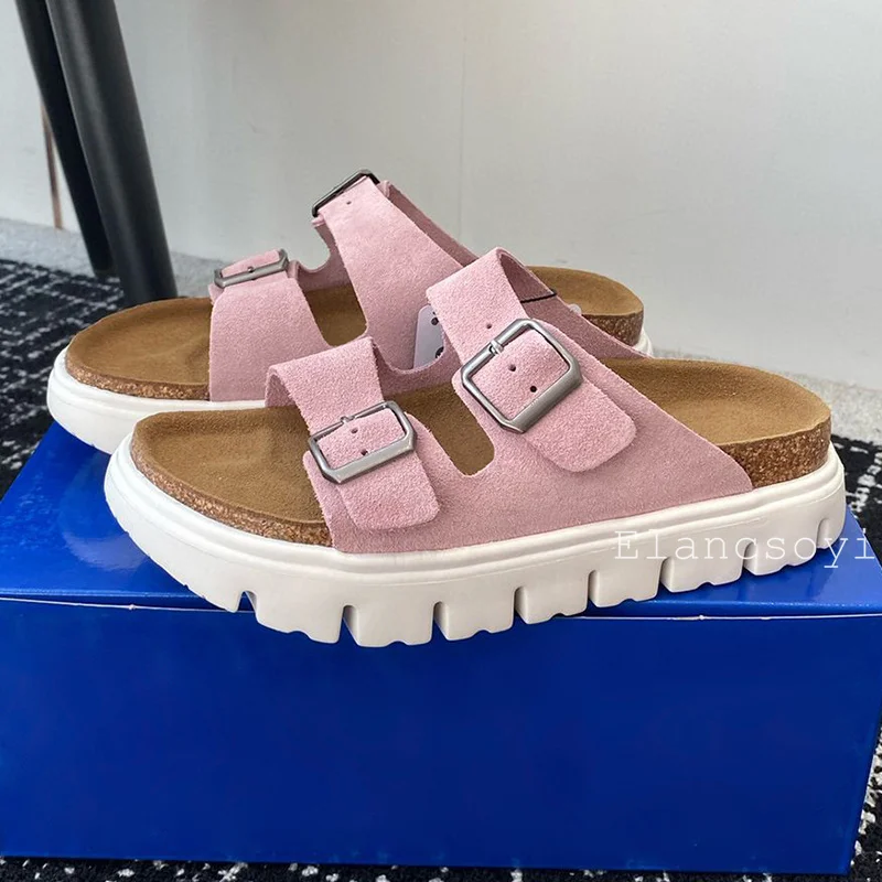 Летние женские Искусственные замшевые однотонные тапочки на толстой подошве