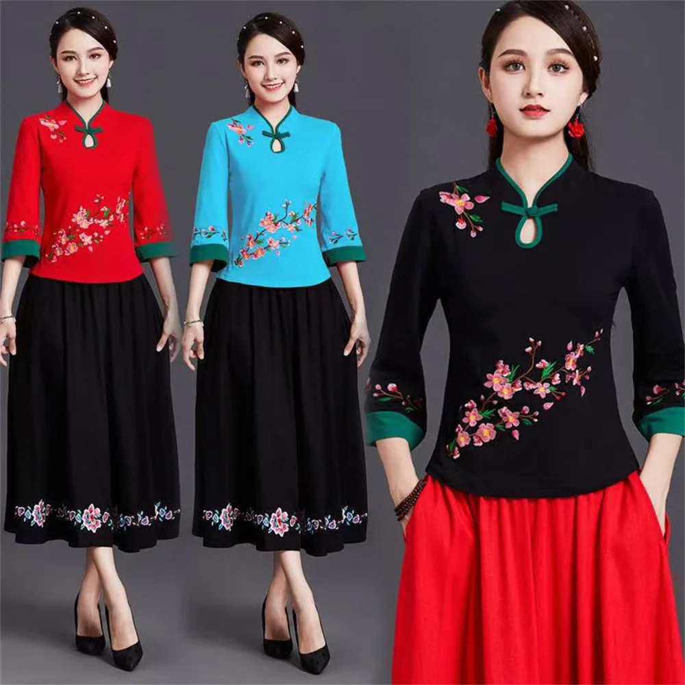 Рубашка в этническом стиле с вышивкой Qipao Cheongsam топы традиционная китайская