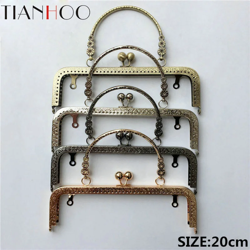 20cm Metal  Purse Frames Handle Sewing Antique Bronze Silver Golden Kiss Clasp Bag  3 Small Flower