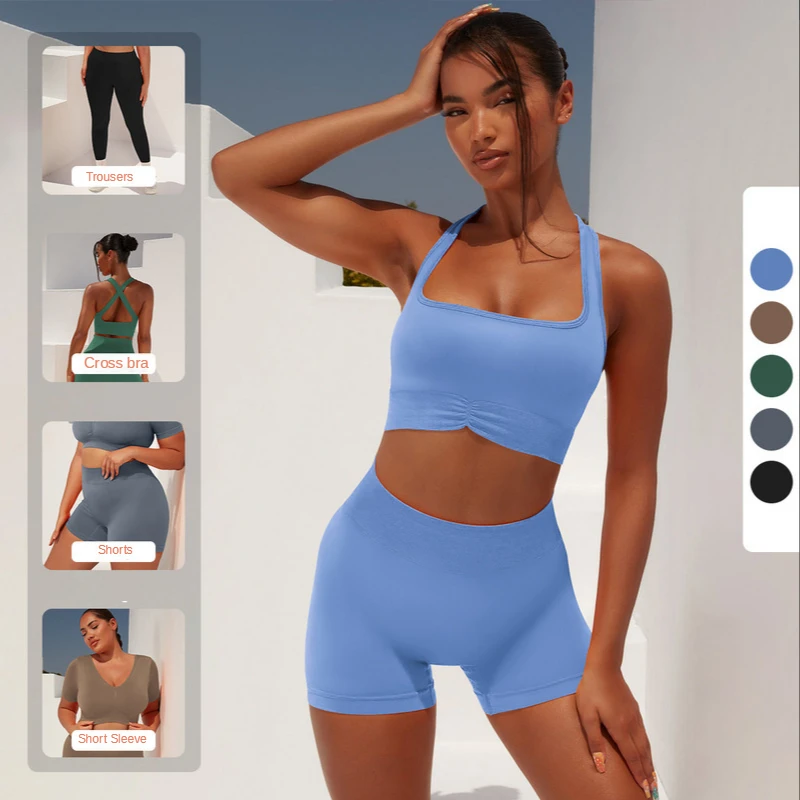 

2 PCS Workout Clothes Women Tights Yoga Set Fitness Sport Elastic High Waist Leggings Push Up Seamless Outfit Gym Women Clothing