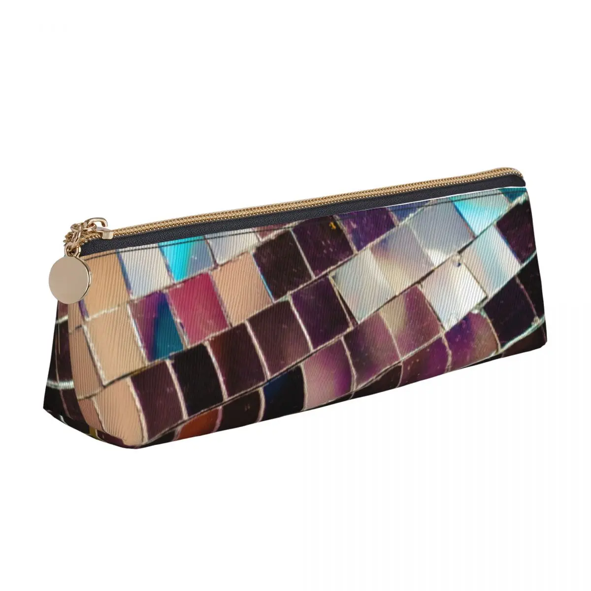 

Mirrored Disco Ball Leather Pencil Case Sequins Print Kawaii Zipper Pencil Box School Teenager Triangle Pen Bag