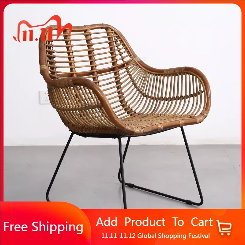 

Modern Minimalist Outdoor Beach Chairs Japanese Balcony Rattan Armchair Retro Backrest Casual Dining Chair Outdoor Furniture