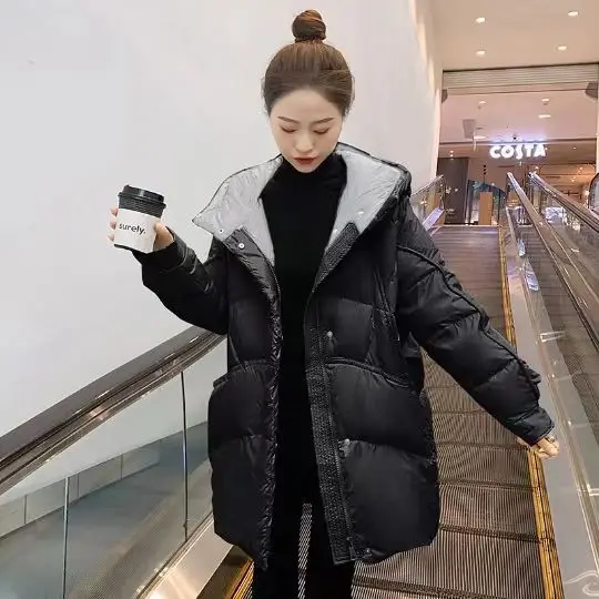 Down Cotton Jacket Women's Medium Long 2023 New Fashion Big Pocket Winter Warm Down Jacket Cotton Padded Parkas Clothes S51