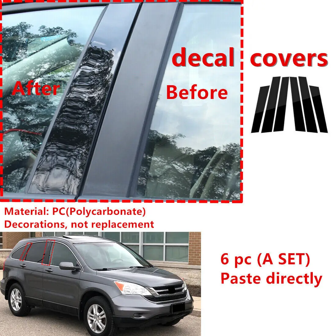 

Подходит для Honda CR-V 2007 2008 2009 2010 2011, глянцевая черная стойка Paino, молдинг двери, накладка на окно, наклейка, аксессуары
