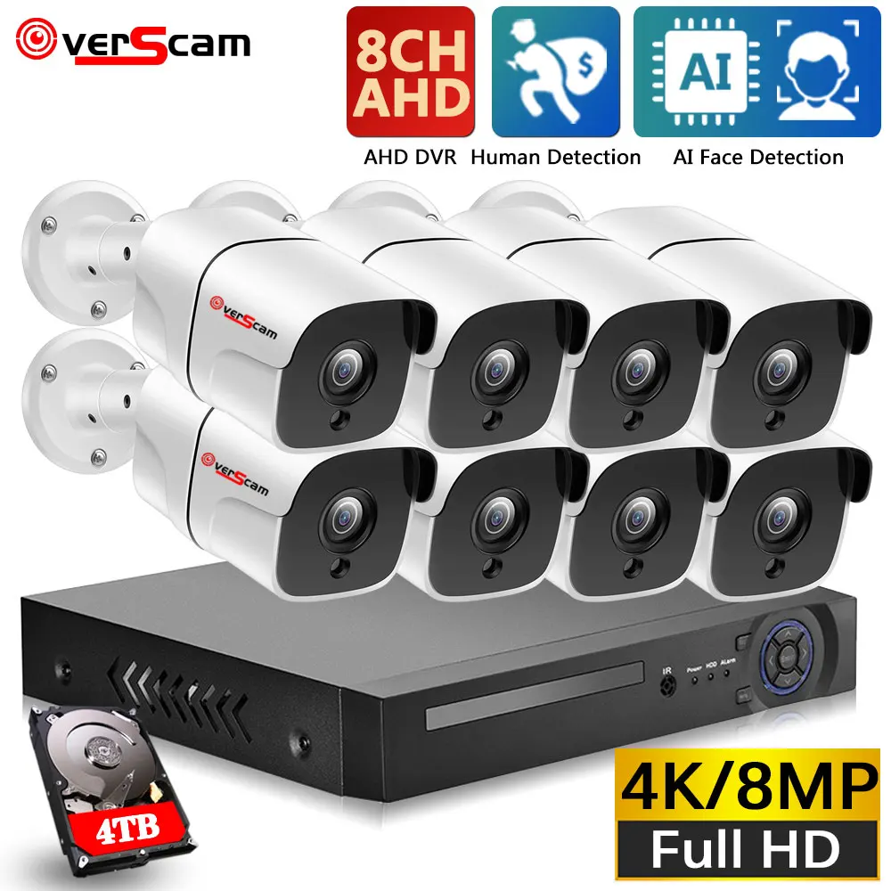 

H.265 4K Face Detection AHD DVR Kit 8CH CCTV System 8MP Ultra HD Indoor Outdoor AHD Camera Video Security Surveillance Set P2P
