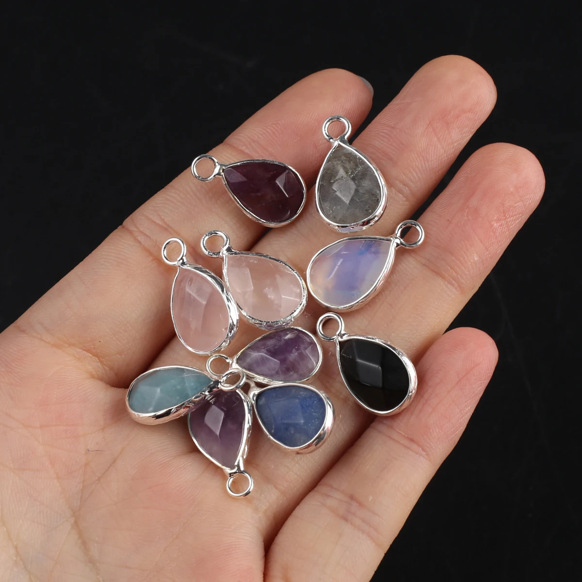 

15PCS Wholesale Charm Natural Stone Pendant Droplet Shape Opal Fluorite Jewelry Making DIY Necklace Earrings Accessories Gift