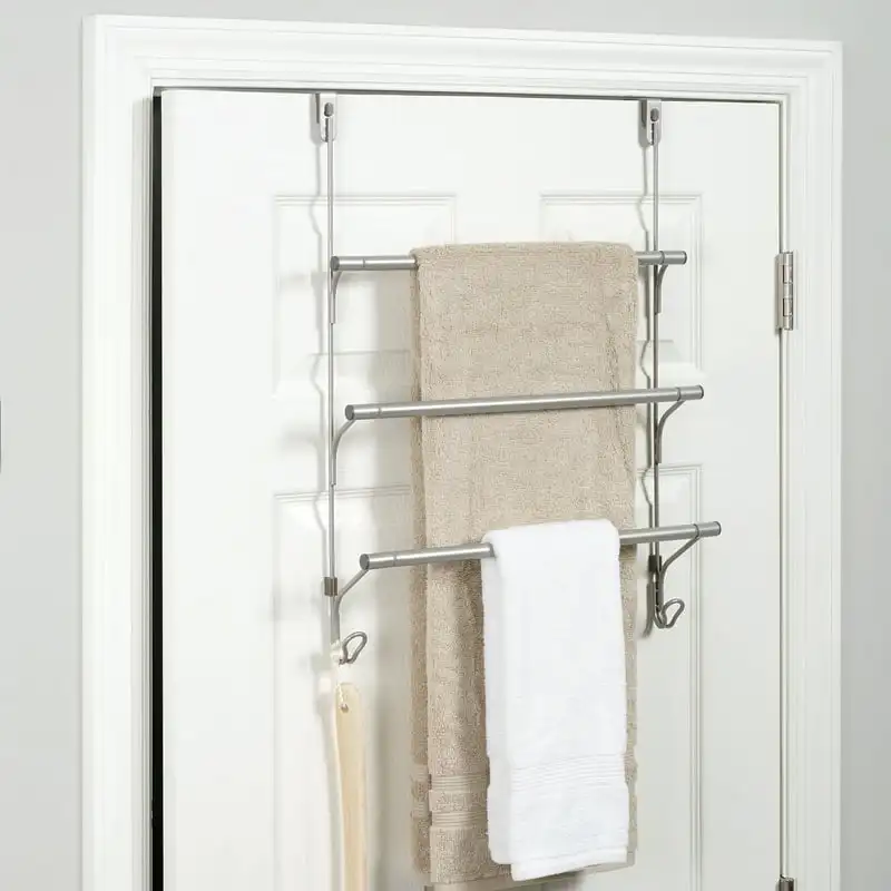 

over-the-Door 3-Tier Towel Bar with 2 Hooks, Satin Nickel