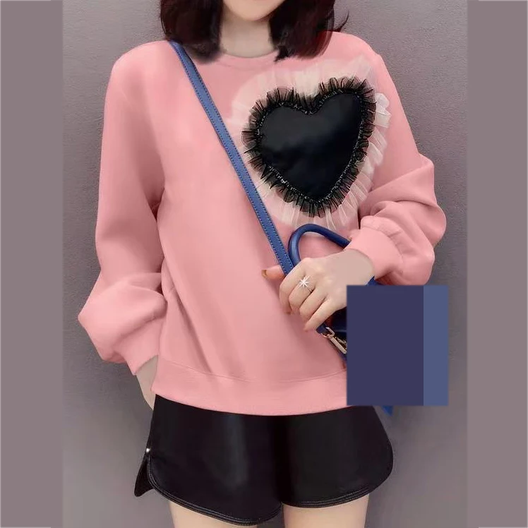 

2021 spring, autumn and winter new Korean version loose stitching mesh love sweater women's top women's tide Winter