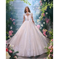 vintage white tulle wedding dresses appliques long sleeves sequins bridal gown floor length high neck tailored vestido de novia