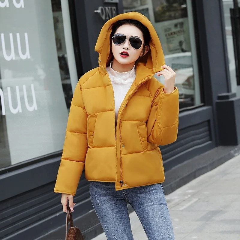 Office Lady Casual Commute Zipper Hooded Parkas Solid Colors Big Pocket Overcoats Korean Fashion Winter Thicken Short Down Coat