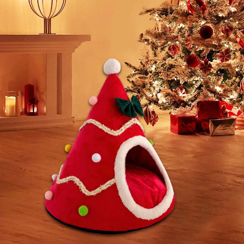 

Cat Bed House Christmas Tree Shape Cat Nest Puppy Cave Sleeping Bed Pet House Indoor Winter Warm Large Castle Cattery Arbre Chat