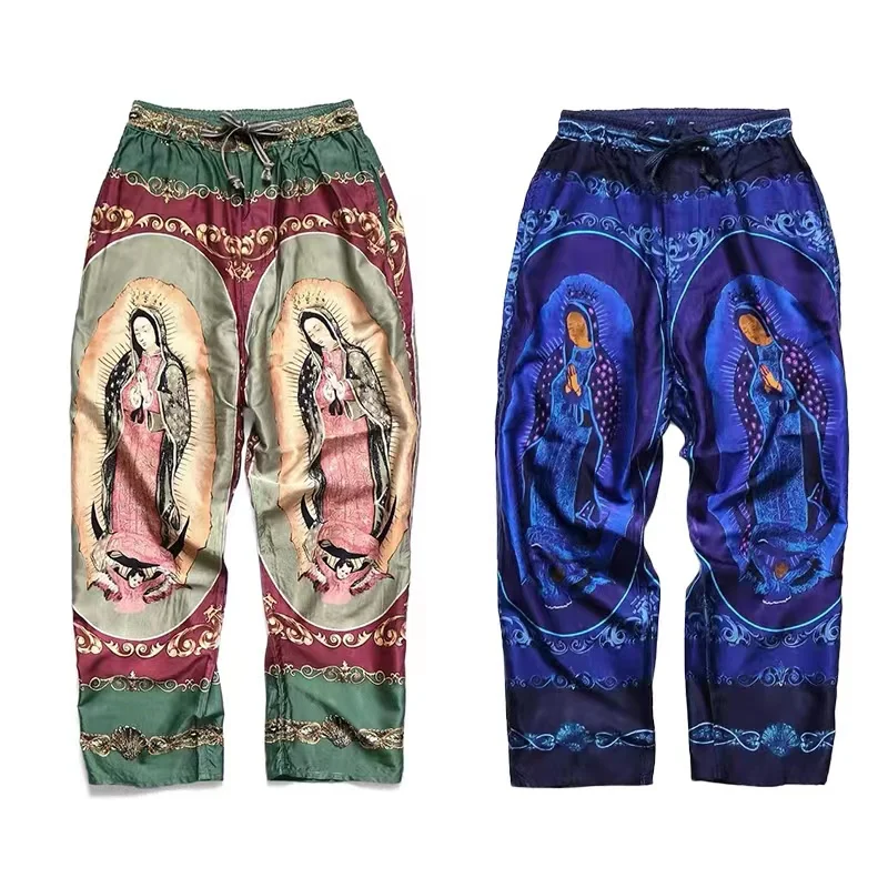 Kapital Japanese Rayon Virgin Mary Pattern Loose Casual Pants Men's and Women's Breathable Summer Printed Fashion Pants