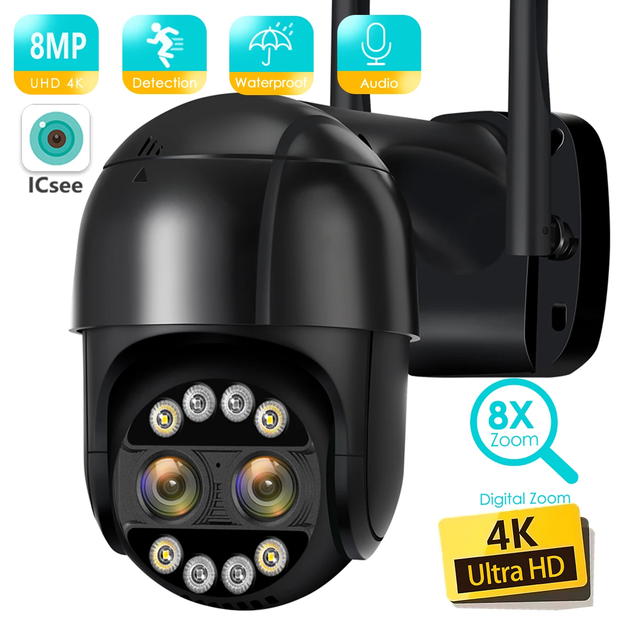 

IP-камера наружная, 4K, 8 Мп, 4 МП, 8 Мп, PTZ, Wi-Fi