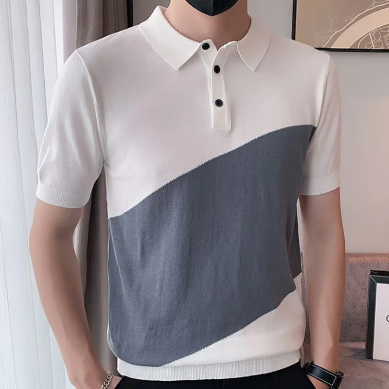 

Summer Polo Short Sleeve Contrast Stitching Shirt Men Breathable Casual Slim Homme Camisa Masculina