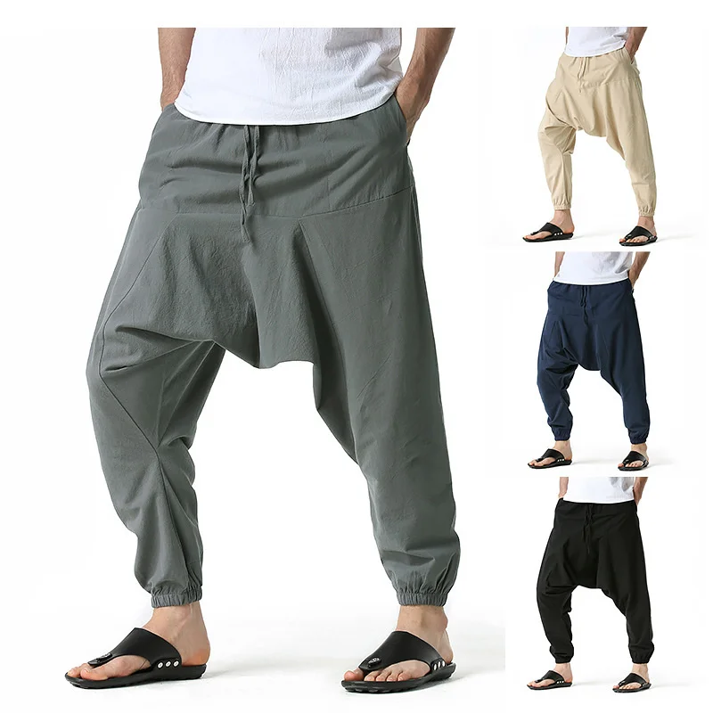 

Cotton Line Joggers Men Baggy Hippie Boho Gypsy Aladdin Cargo Pants Yoga Harem Pants 0413-4