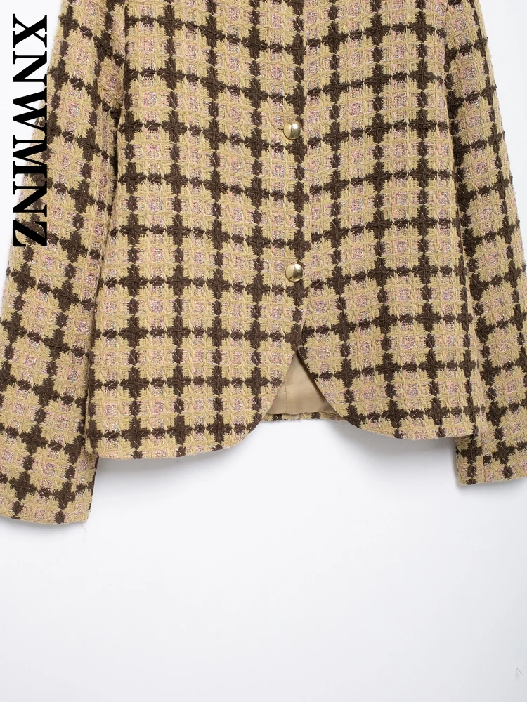 XNWMNZ 2024 новая осенняя женская повседневная куртка в клетку с круглым воротником и