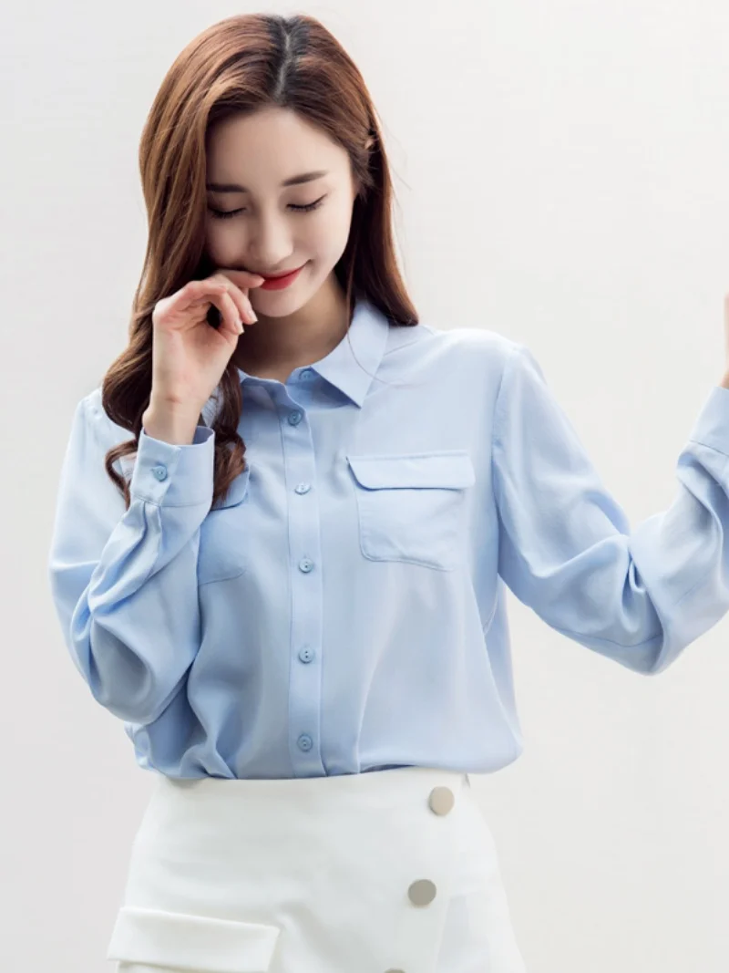 Рубашки из плотного шелка 25 м/м женская рубашка 00% с длинными рукавами новинка 2024