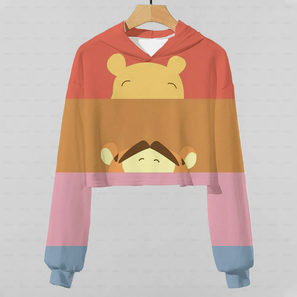 

Осенняя толстовка с капюшоном для маленькой девочки, необычный Винни-Пух, тигр, очень Милая Короткая Толстовка с принтом, весенний Молодежн...