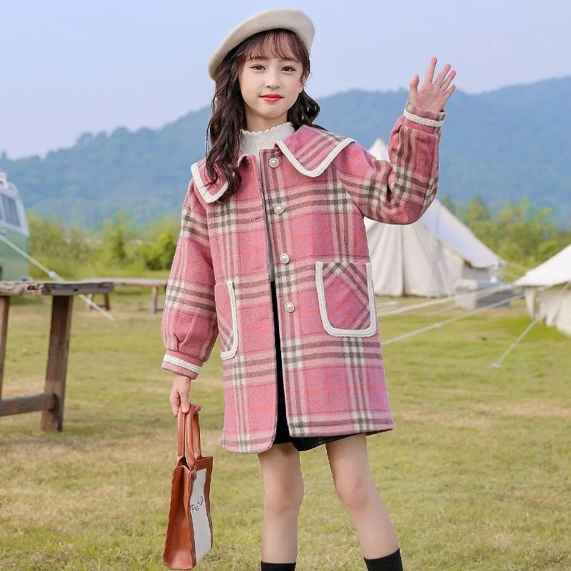 

Girls Woolen Coat Jacket Outwear 2022 Casual Warm Plus Thicken Spring Autumn Cotton Overcoat High Quality Tops Children's Clothe