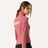 spring women sports top t shirt half zip yoga outer jacket backless long sleeve fitness jacket