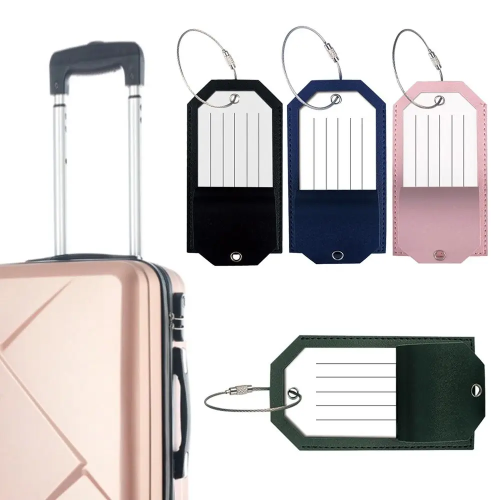 

Portable Reusable Labels with Ropes PU Leather Travel Luggage Tags Label Bag ID Address Holder Suitcase Labels