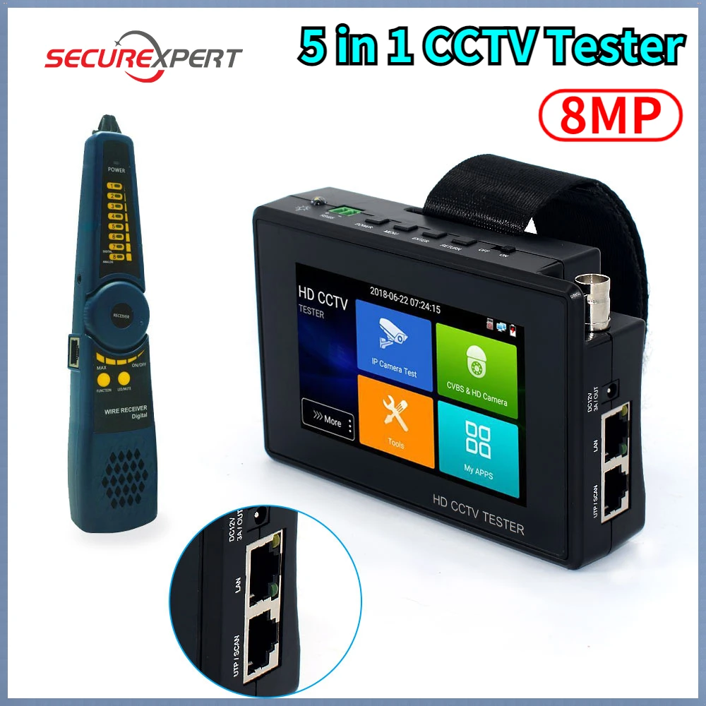 

4 5 Inch IP Camera Tester 8MP TVI/ CVI/AHD/SDI/4KH.265 IP /Analog CCTV Tester Monitor PTZ Controller Rapid ONVIF IPC Tester POE
