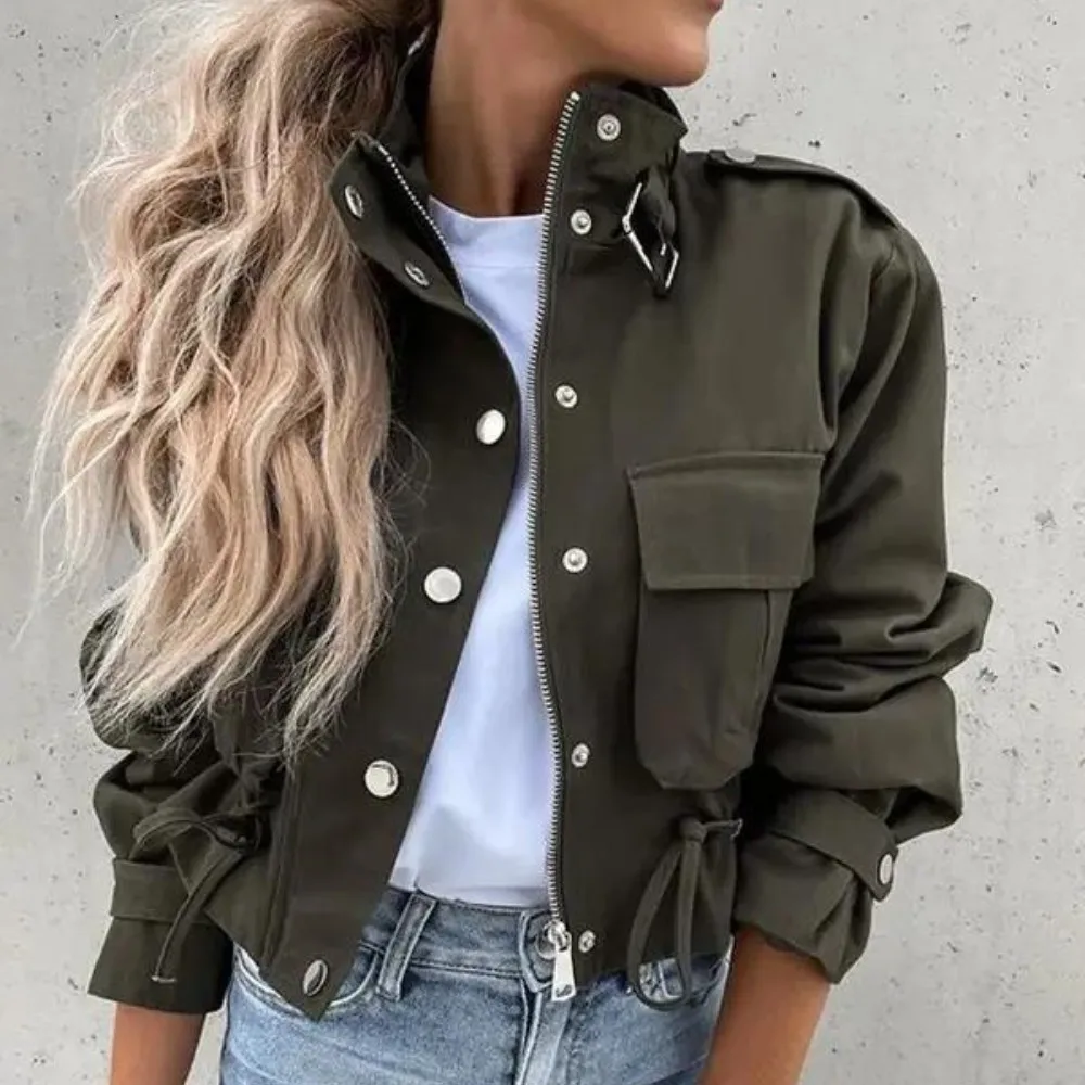 

Zipper Autumn Style Drawstring Women Products European American Casual Style All-match Short Jacket New 2021 And Jacket Buckle