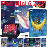 case for ipad mini 6th generation 8 3 inch paint pattern leather folding case for ipad mini 6 cover 2021 stand cover case