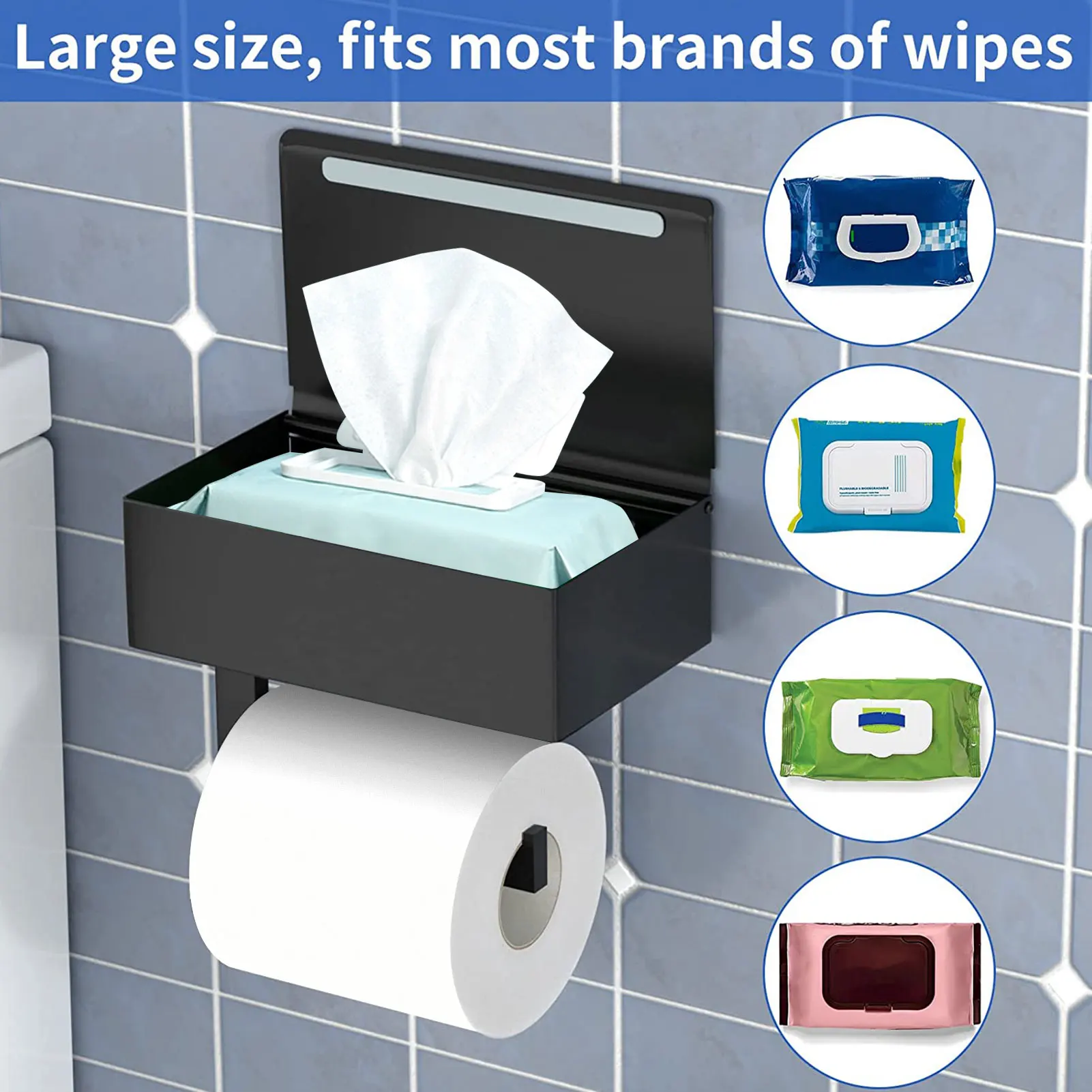 

Toilet Paper Holder With Shelf Wall Mount Flushable Stainless Steel Wipes Dispenser Self Adhesive Punch Fre-e Bathroom Storage