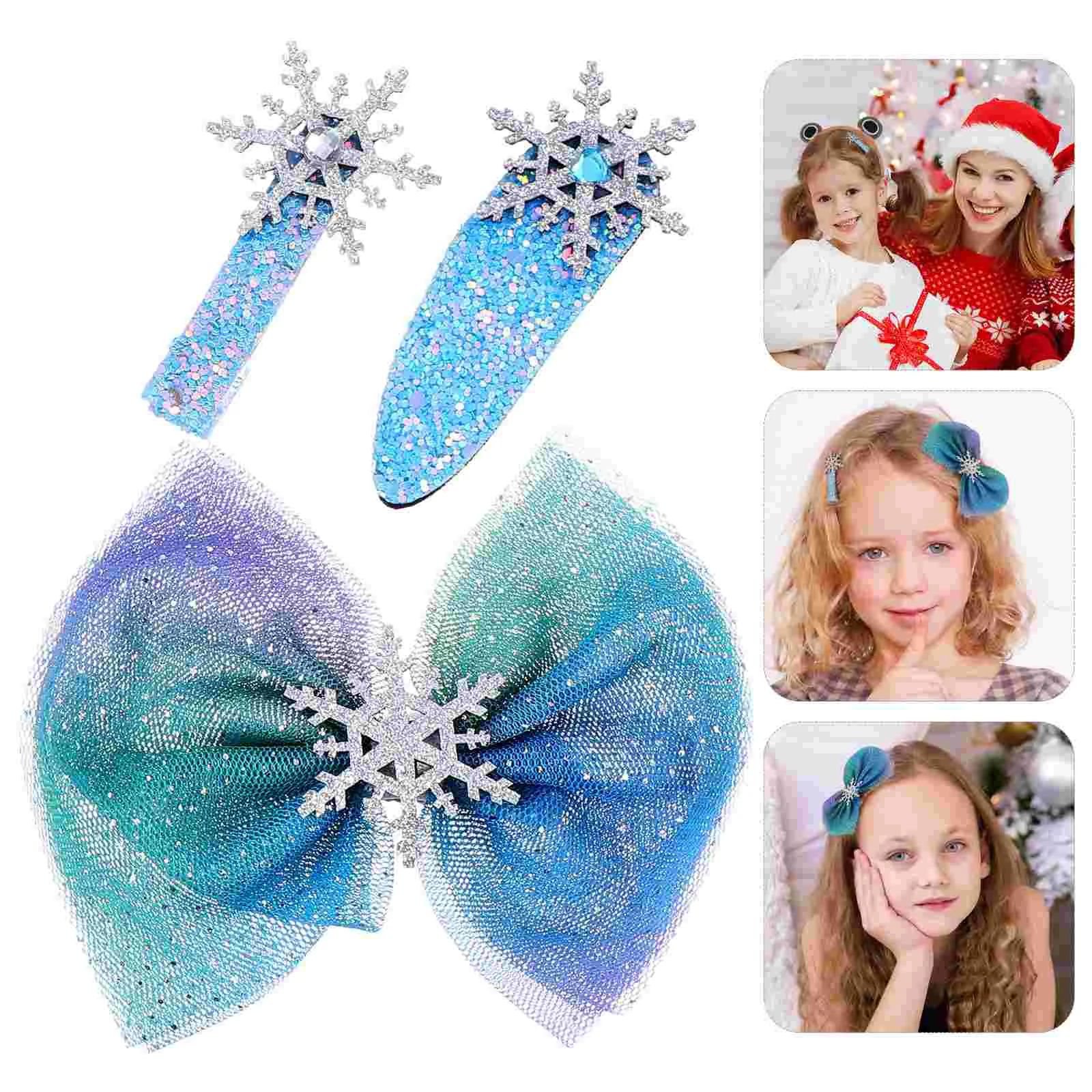 

3 Pcs Bow Hairpin Bridal Headpiece Bow-Knot Snowflake Christmas Barrettes Tie Supplies Clips Plastic Women Bride Xmas