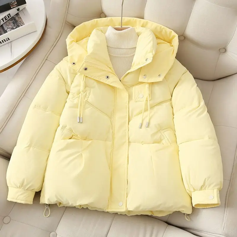 2023 Winter New Fashion White Duck Down Short Jacket Women Thick Warm Loose Hooded Pockets Coat Outwear Down Coat Ladies M46