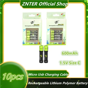 ZNTER 10Pcs 1.5V 600mah AAA Rechargeable Battery USB Rechargeable Lithium Polymer Battery Quick Charging by Micro USB Cable